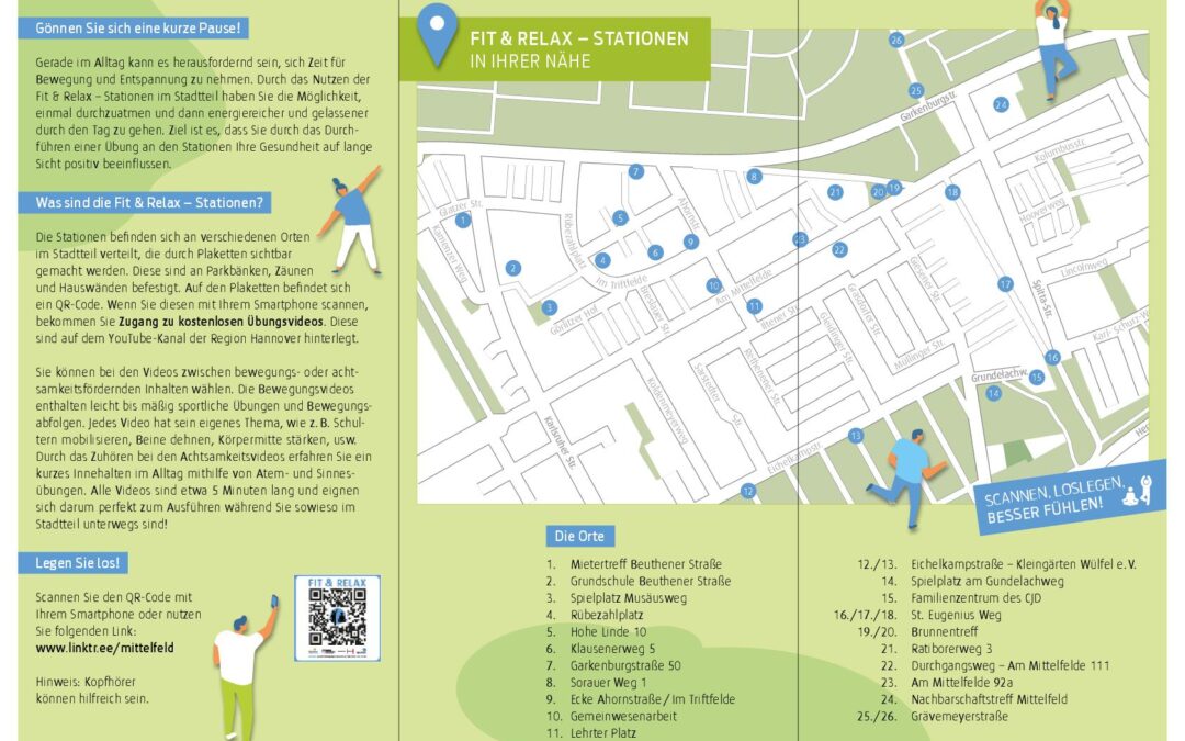 Entdecken Sie die Fit & Relax – Stationen mit Faltblatt oder QR-Code in Mittelfeld