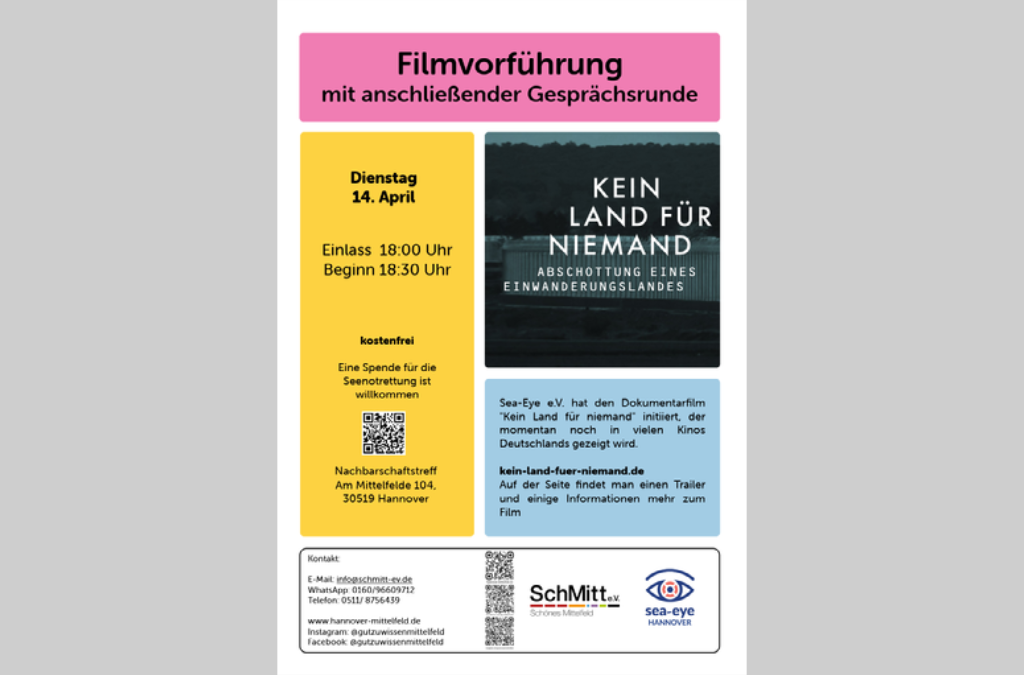 Dienstag, 14. April. 18.00 Uhr – Filmvorführung – „Kein Land für niemand“