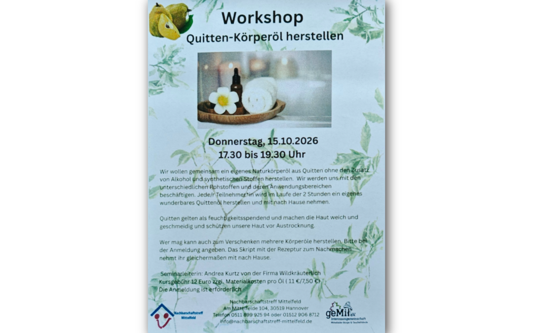 Workshop: Quitten-Körperöl herstellen